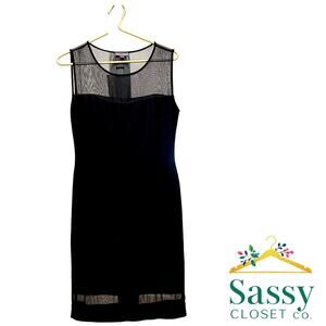 ✨ VINCE CAMUTO Black Mesh Panel Shift Dress S Illusion Cocktail LBD EUC 🖤